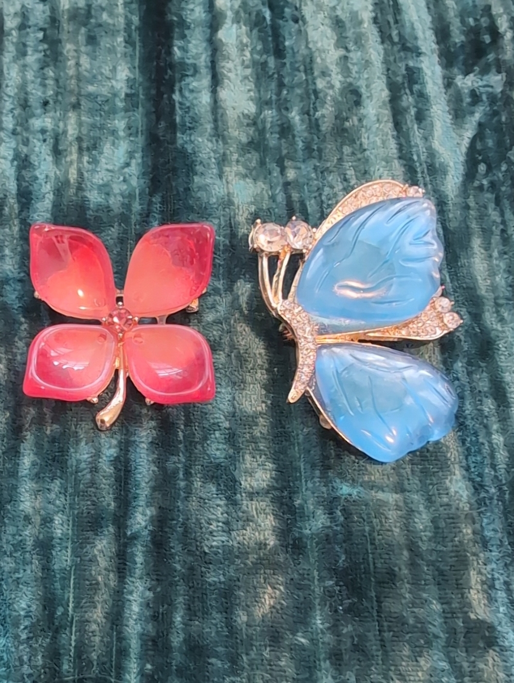 Pink and Blue Butterfly And Floral Brooches
